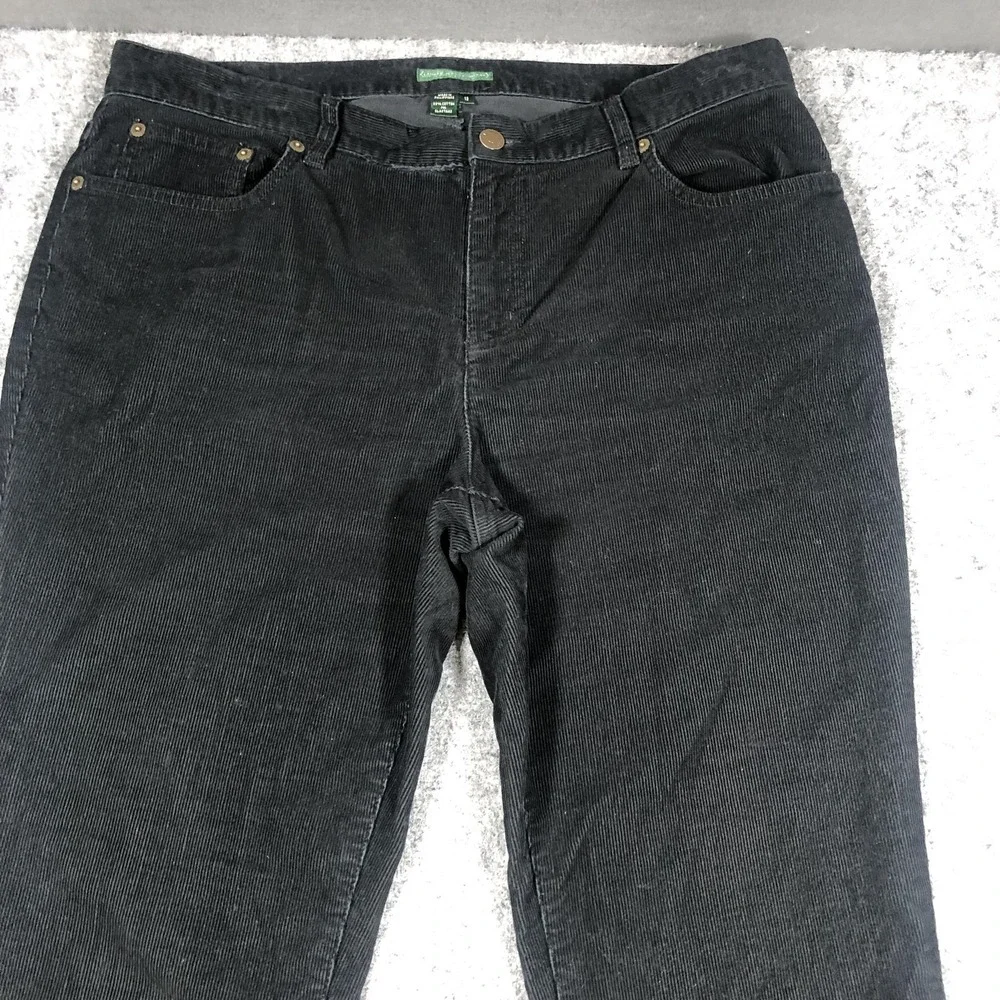 Lauren Jeans Co Corduroy Pants Womens 12 Black Straight Stretch Classic Casual